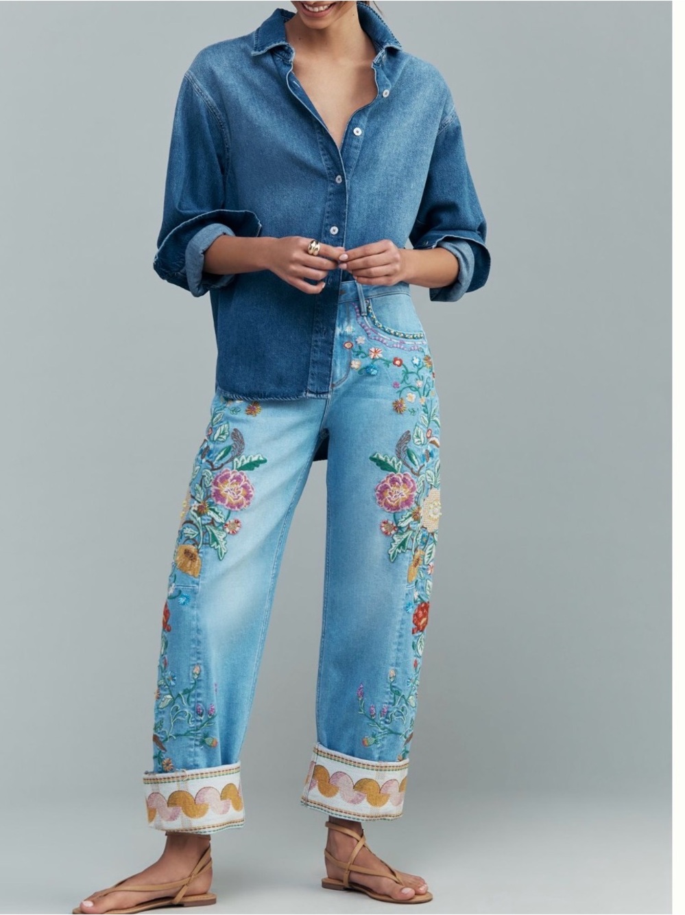 Driftwood High-Rise Cuffed Barrel Jeans